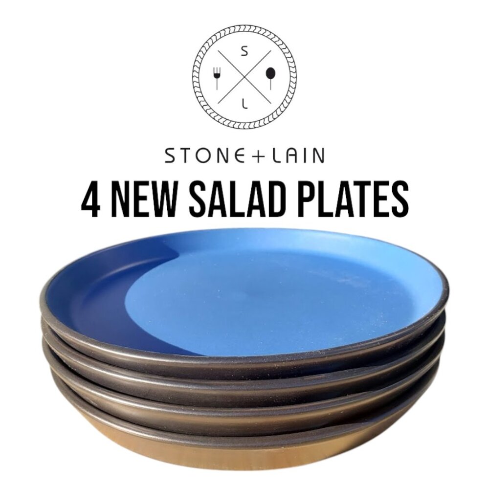 NEW Set of 4 Stone + Lain Stoneware plates 7.5" Blue Black Replacement Plate Rou
